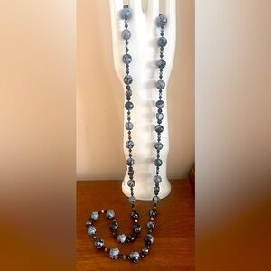 Elegant Black and Gray Beaded Necklace, 40" Length with gold closure
